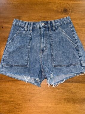 wild fable Blue Washed Denim High-Rise Patch Pocket Shorts